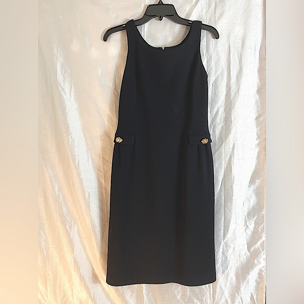 St John Couture Vintage Bouclé Knit Dress front crystal buttons
